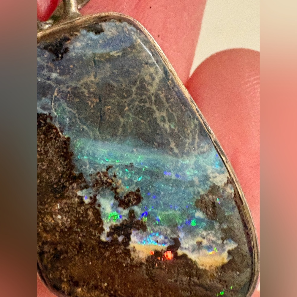 Australian boulder Opal set in Sterling silver pendant- multicolor